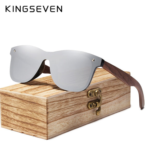 KINGSEVEN Walnut Wood Polarized&Mirrored Sunglasses